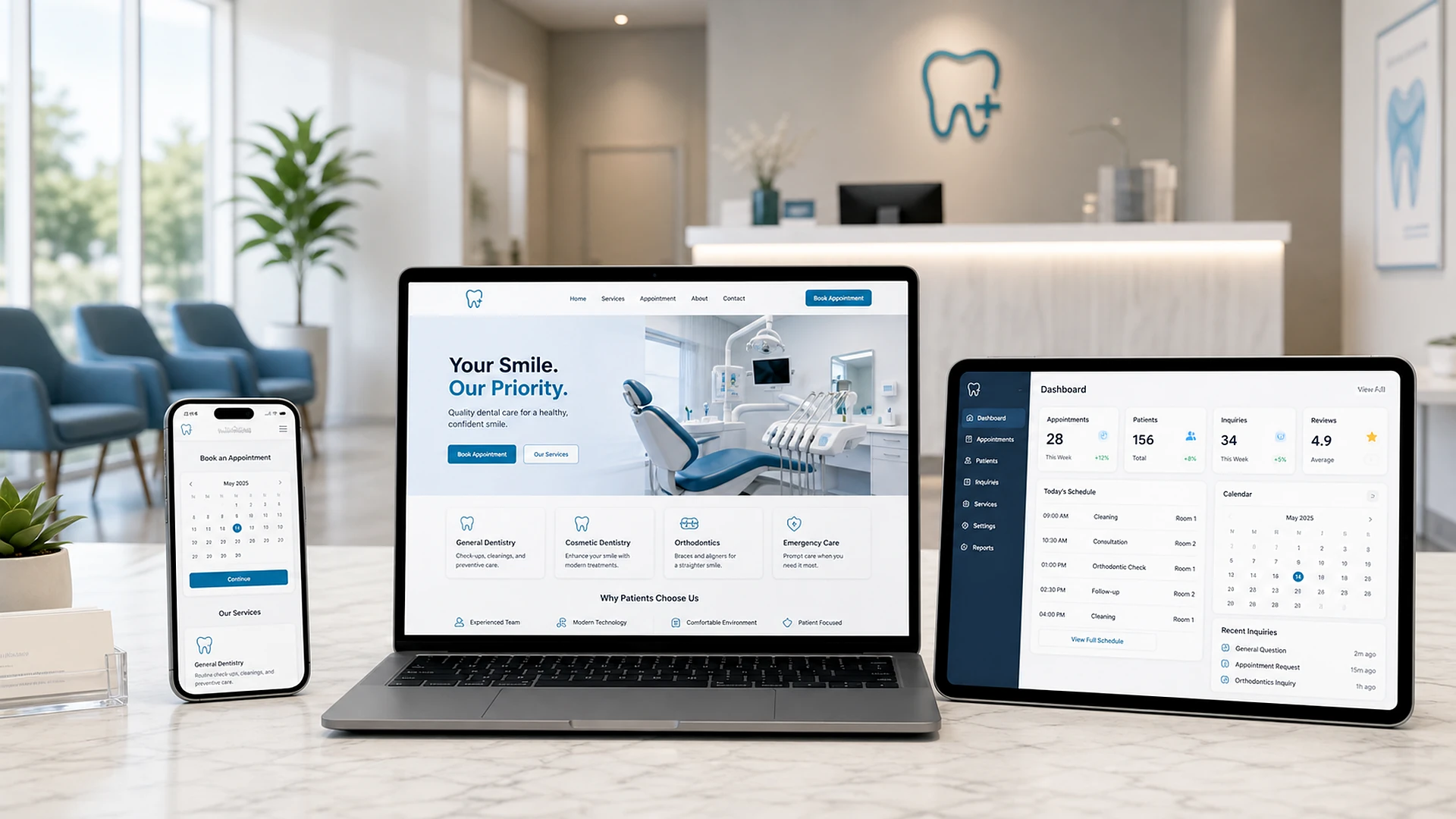 Clinic website with appointment booking, inquiries, and admin dashboard