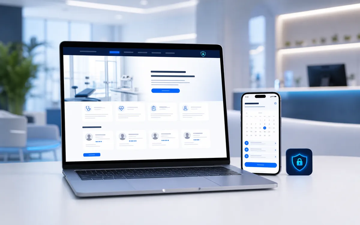 Clinic website and appointment booking concept on a laptop and phone