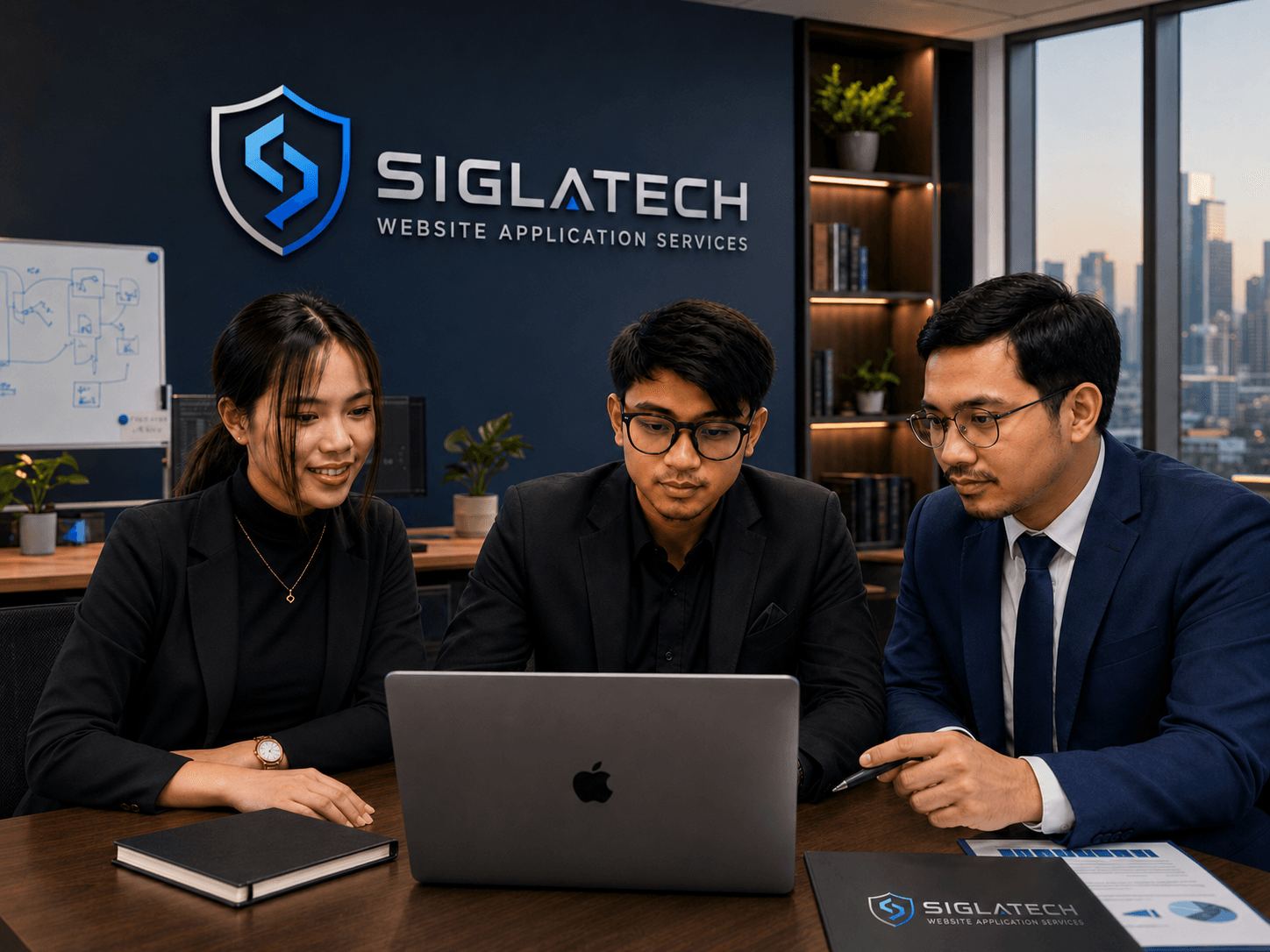 Rechelle, Finance and Admin Officer; Eduardson Cortez, Founder and CEO; and Adrian Borja Santos, Project Manager of SIGLATECH