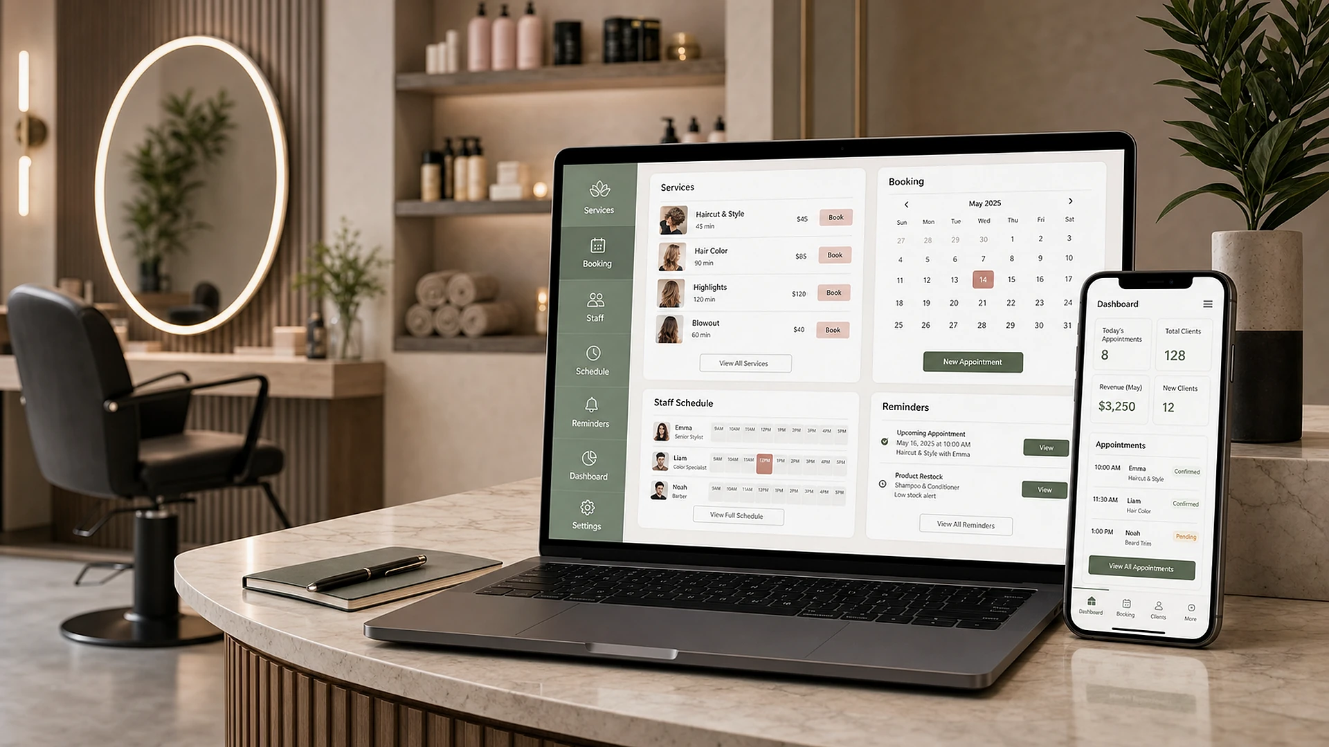 Salon and spa website with appointment booking and staff schedule