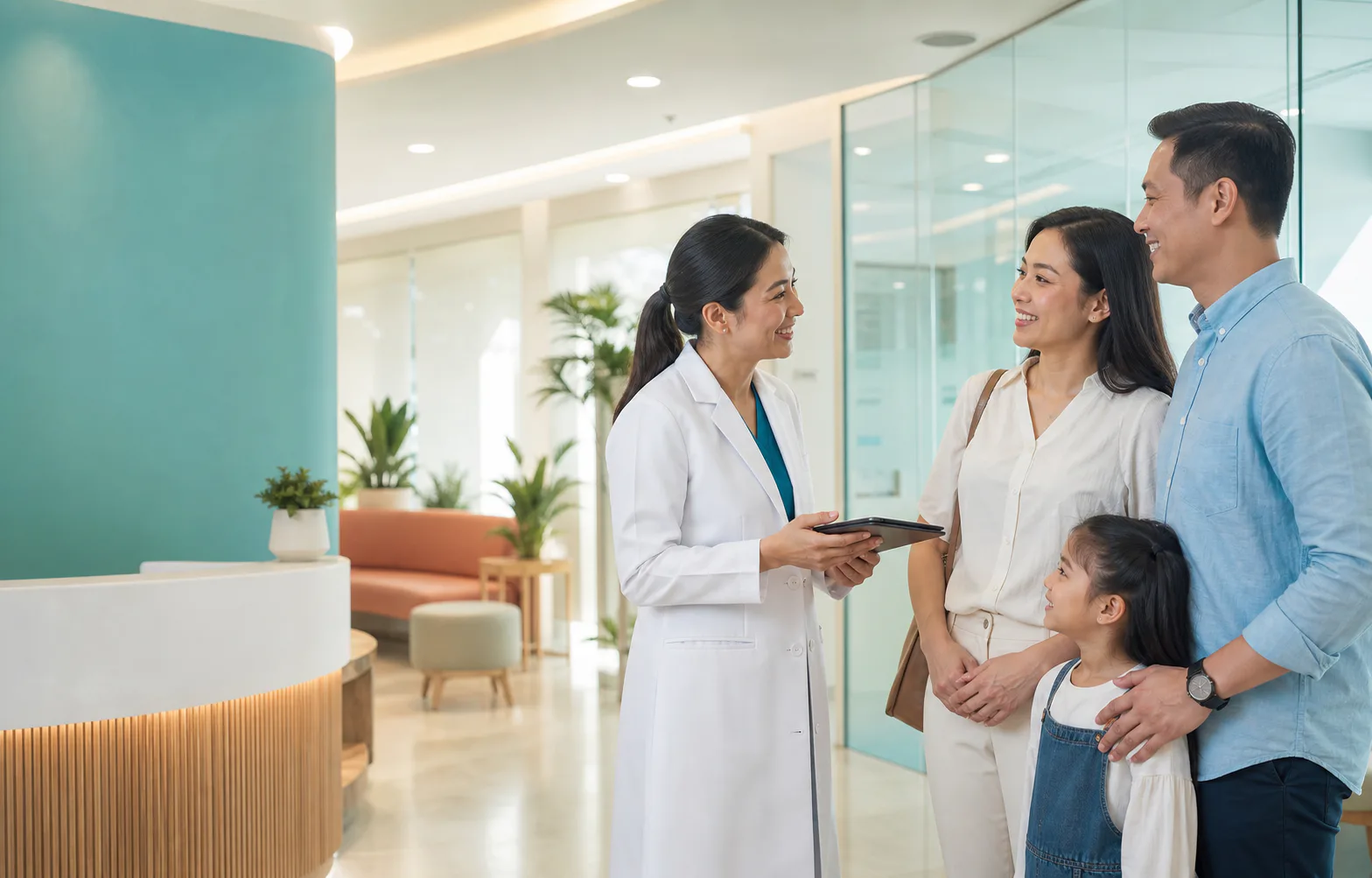 Manila Family Clinic live demonstration cover with a doctor welcoming a family